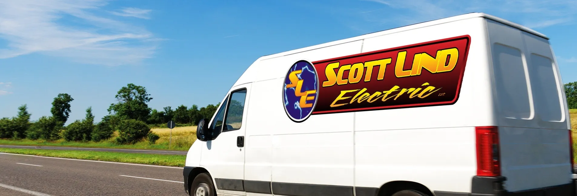 Scott Lind Electric service van on the road outside Idaho Falls, Idaho